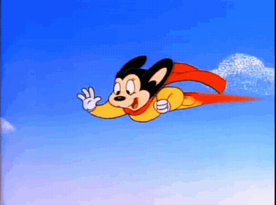 A Cartoon Character Is Flying Through The Air Wearing A Superhero Costume . GIF