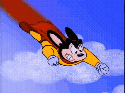 A Cartoon Character Is Flying Through The Air Wearing A Superhero Costume . GIF