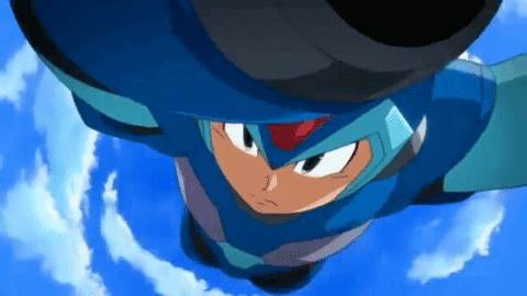 A Cartoon Character Is Flying Through The Air With A Blue Helmet On . GIF