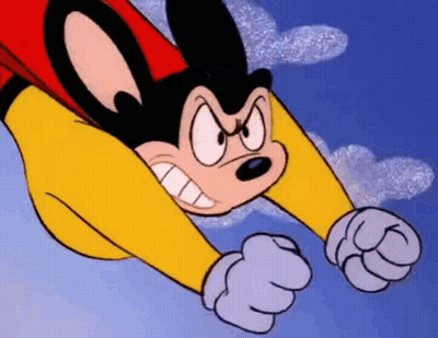 A Cartoon Character Is Flying Through The Air With A Cape On . GIF
