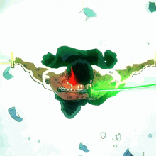 A Cartoon Character Is Flying Through The Air With A Green Sword In His Hand GIF