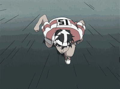 A Cartoon Character Is Flying Through The Air With A White Helmet On GIF