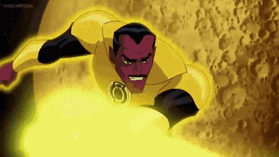 A Cartoon Character Is Flying Through The Air With A Yellow Lantern . GIF
