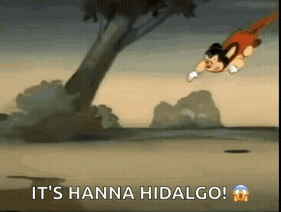 A Cartoon Character Is Flying Through The Air With The Words It 'S Hanna Hidalgo GIF