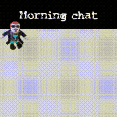 A Cartoon Character Is Flying Through The Air With The Words Morning Chat Below It GIF
