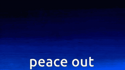 A Cartoon Character Is Flying Through The Air With The Words Peace Out Written Below Him GIF