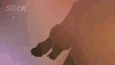 A Cartoon Character Is Flying Through The Air With The Words Slick Behind Him GIF