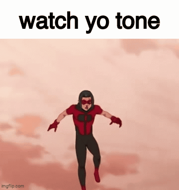A Cartoon Character Is Flying Through The Air With The Words " Watch Yo Tone " Above Him GIF