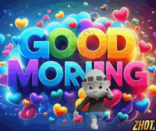 A Cartoon Character Is Giving A Thumbs Up In Front Of A Colorful Good Morning Sign GIF