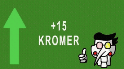A Cartoon Character Is Giving A Thumbs Up On A Green And Red Box That Says Kromer . GIF