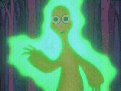 A Cartoon Character Is Glowing In The Dark GIF
