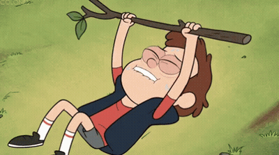 A Cartoon Character Is Hanging From A Tree Branch With His Eyes Closed GIF