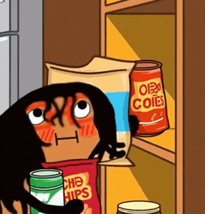 A Cartoon Character Is Holding A Bag Of Che Chips GIF
