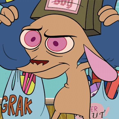 A Cartoon Character Is Holding A Bag That Says " Grak " GIF