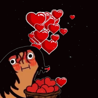 A Cartoon Character Is Holding A Basket Of Hearts GIF