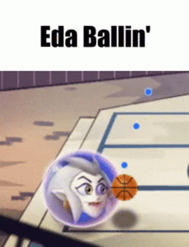 A Cartoon Character Is Holding A Basketball On A Basketball Court With The Words Eda Ballin ' On The Bottom GIF