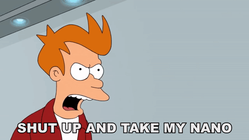 A Cartoon Character Is Holding A Blue Circle With A Chinese Symbol On It And The Words Shut Up And Take My Nano Below Hi GIF