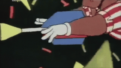 A Cartoon Character Is Holding A Blue Object In His Hand GIF