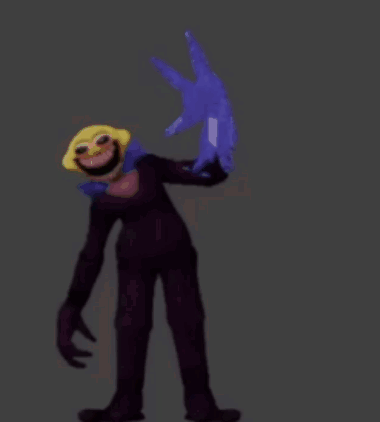 A Cartoon Character Is Holding A Blue Object In His Hand . GIF