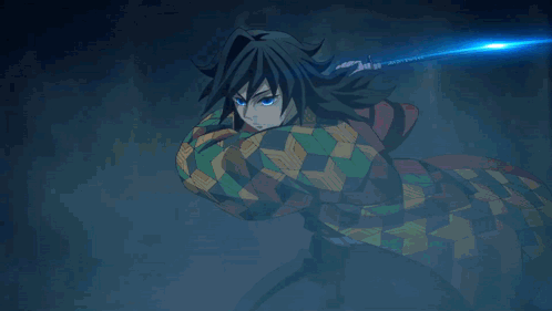 A Cartoon Character Is Holding A Blue Sword In His Hand GIF