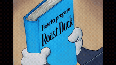 A Cartoon Character Is Holding A Book About How To Prepare Roast Duck GIF