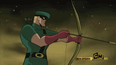 A Cartoon Character Is Holding A Bow And Arrow In Front Of A Sign That Says Cn Hd GIF