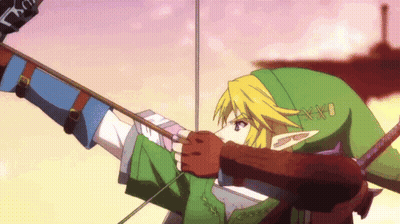 A Cartoon Character Is Holding A Bow And Arrow With The Letter X On His Shirt GIF