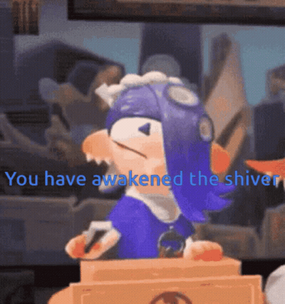 A Cartoon Character Is Holding A Box And Says You Have Awakened The Shiver GIF