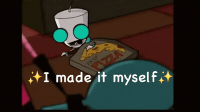 A Cartoon Character Is Holding A Box Of Pizza With The Words I Made It Myself GIF