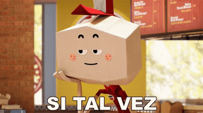 A Cartoon Character Is Holding A Box With The Words Si Tal Vez On It GIF
