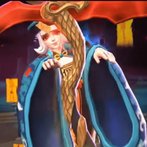 A Cartoon Character Is Holding A Cane In Her Hands . GIF
