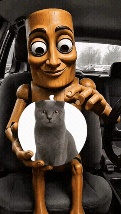 A Cartoon Character Is Holding A Cat In His Hands GIF
