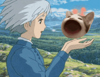 A Cartoon Character Is Holding A Cat With A Mouth Open GIF