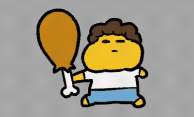 A Cartoon Character Is Holding A Chicken Leg GIF
