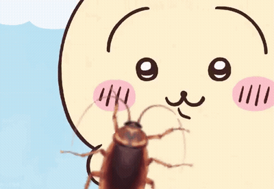A Cartoon Character Is Holding A Cockroach And Sticking Out Its Tongue . GIF