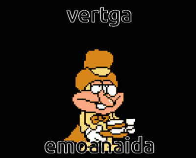 A Cartoon Character Is Holding A Cup Of Coffee And The Words Vertga Emoanaida Are On The Bottom GIF