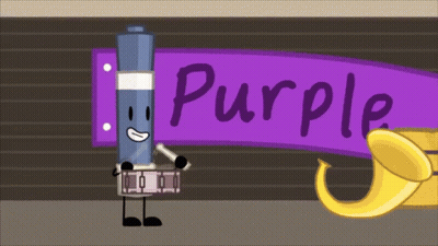 A Cartoon Character Is Holding A Drum In Front Of A Purple Sign That Says Purple GIF