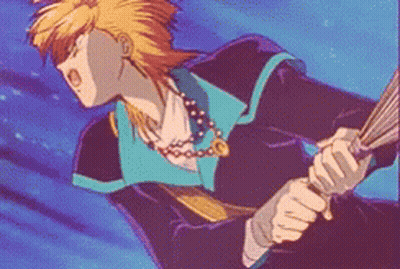 A Cartoon Character Is Holding A Fan In His Hand GIF