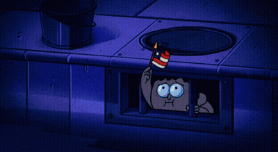 A Cartoon Character Is Holding A Flag In A Hole GIF