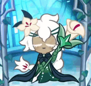 A Cartoon Character Is Holding A Flower In Her Hand . GIF