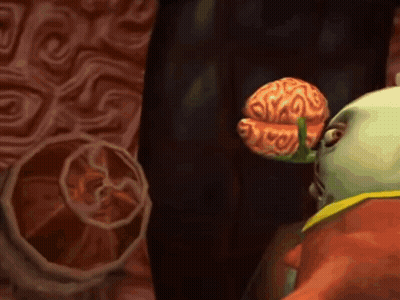 A Cartoon Character Is Holding A Flower With A Brain On It GIF