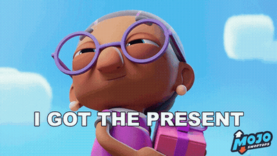 A Cartoon Character Is Holding A Gift Box And Says I Got The Present GIF