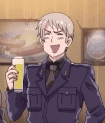 A Cartoon Character Is Holding A Glass Of Beer GIF