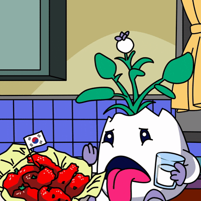 A Cartoon Character Is Holding A Glass Of Water And A Bowl Of Tomatoes GIF