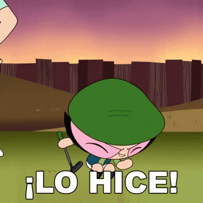 A Cartoon Character Is Holding A Golf Club And The Words Lo Hice Are Above Him GIF