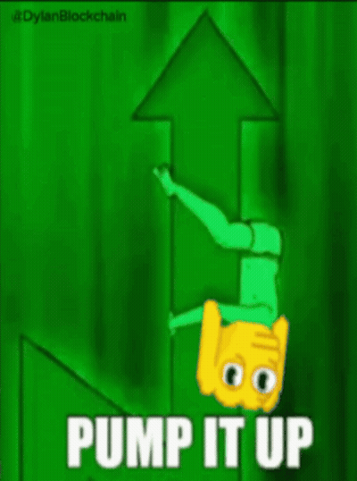 A Cartoon Character Is Holding A Green Arrow And Says Pump It Up GIF