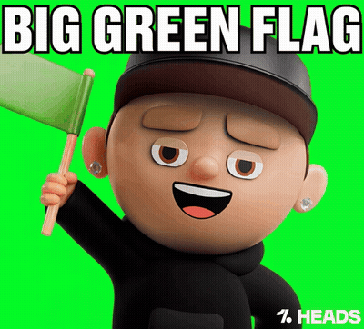 A Cartoon Character Is Holding A Green Flag With The Words Big Green Flag Above Him GIF