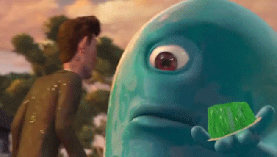 A Cartoon Character Is Holding A Green Jelly And Looking At A Man GIF