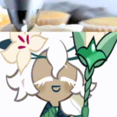 A Cartoon Character Is Holding A Green Plant In Front Of A Flower . GIF