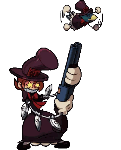 A Cartoon Character Is Holding A Gun And Another Character Is Flying In The Air Sticker